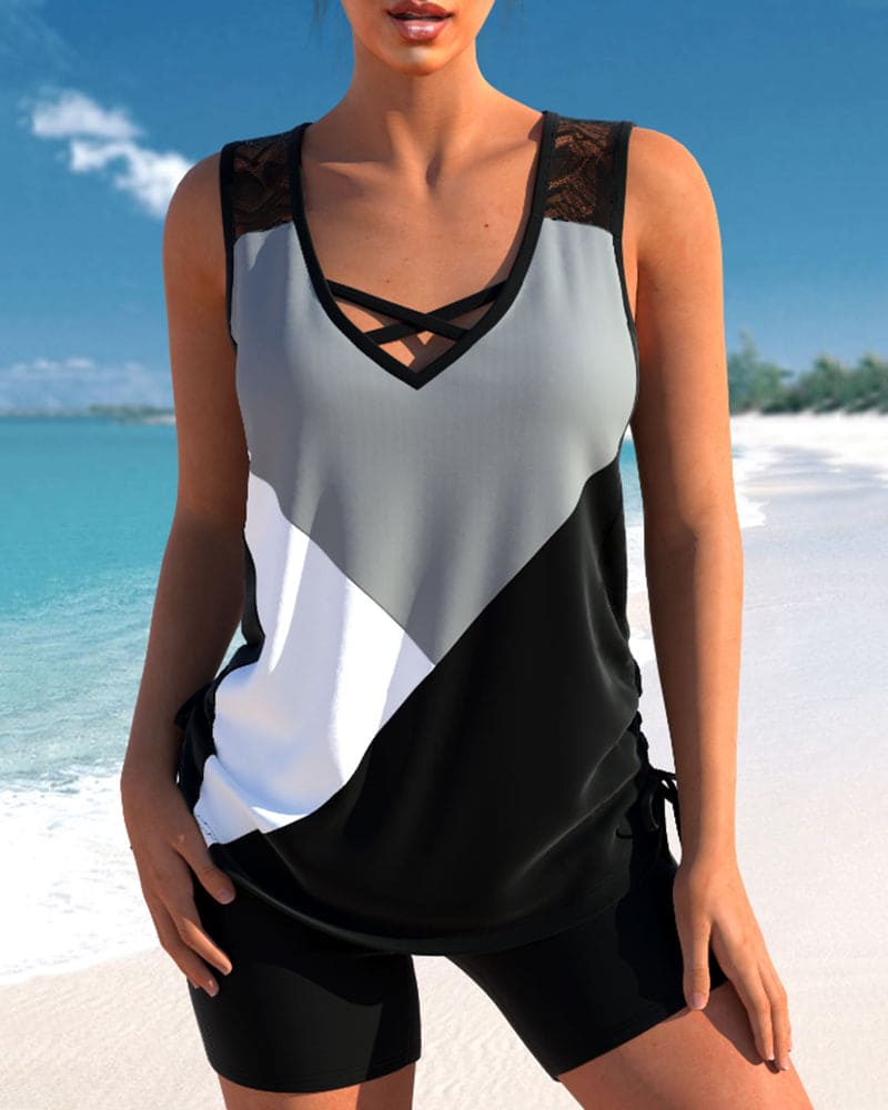 Noor™ Tankini met kleurblokprint