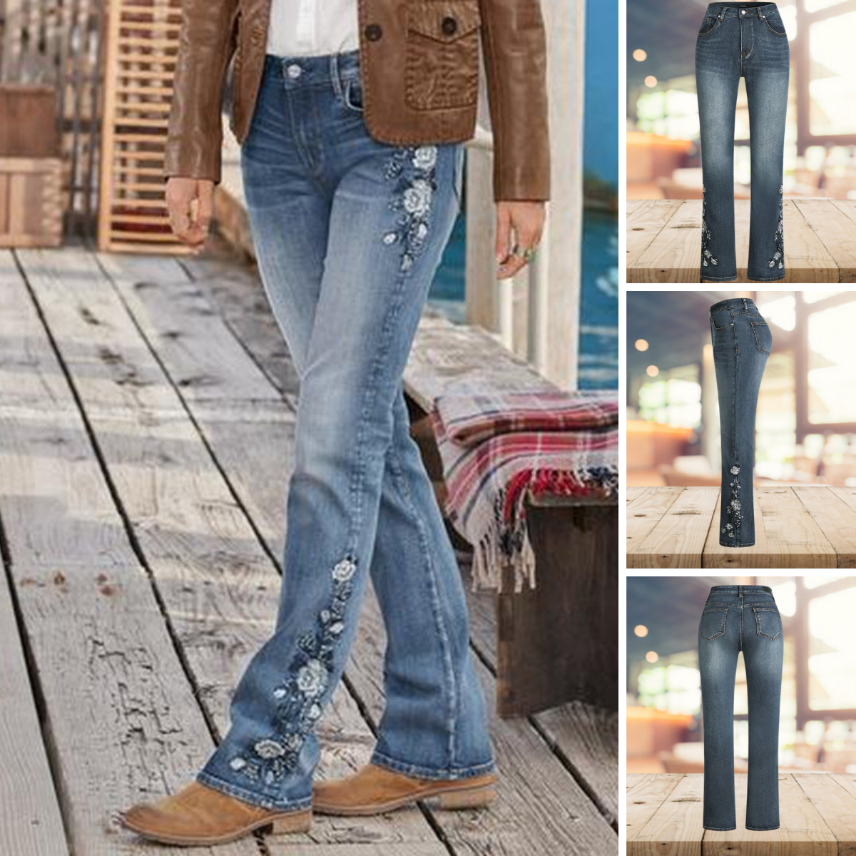 Yvonne - Vintage Casual Bedrukte Denim Flare Broek