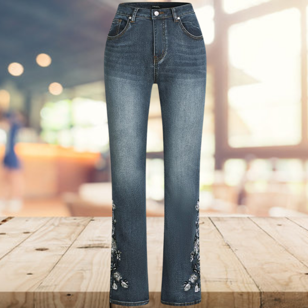 Yvonne - Vintage Casual Bedrukte Denim Flare Broek