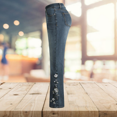 Yvonne - Vintage Casual Bedrukte Denim Flare Broek